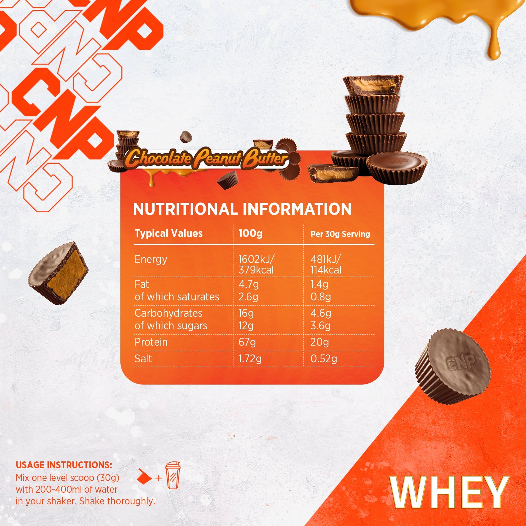 Mantequilla de maní con suero de leche y chocolate - 900 g 30 porciones