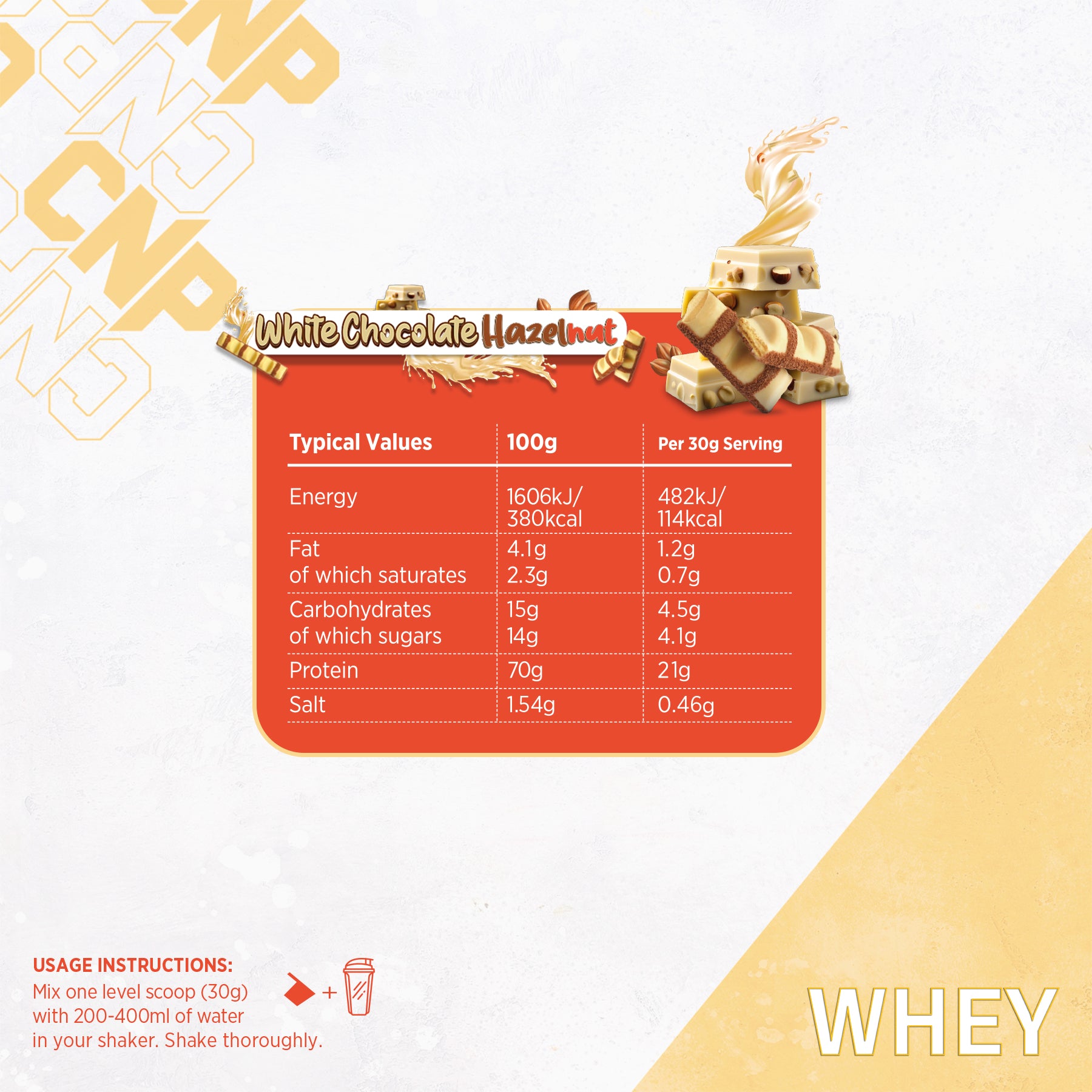 Whey - Weiße Schokolade Haselnuss - 900g 30 Portionen